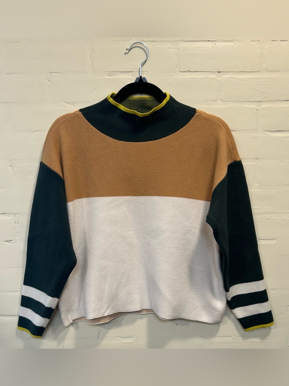 Anthropologie Maeve The Carys Mock-Neck Color Block Sweater Size XS Preppy Mod
